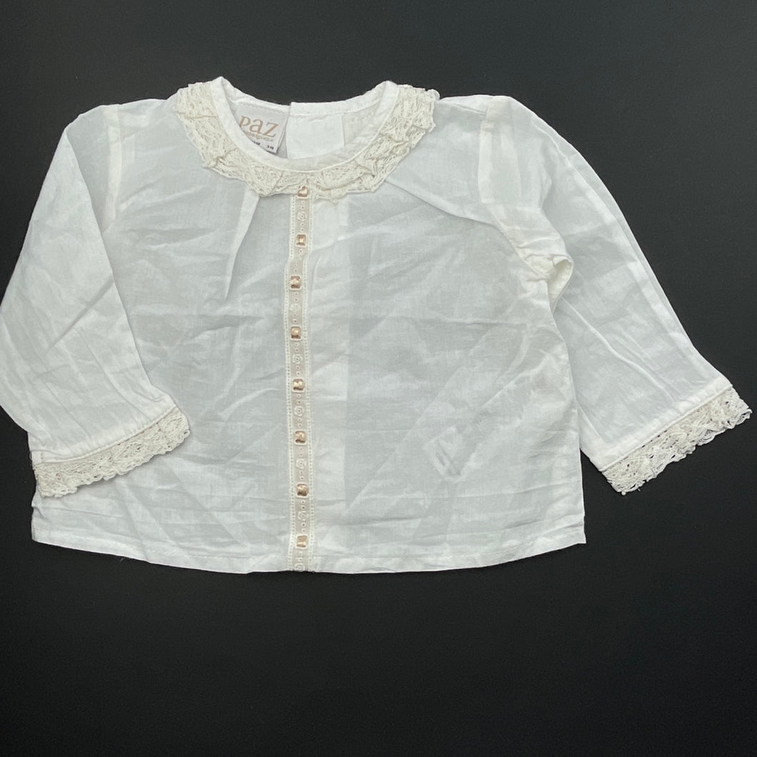 Girls Paz Rodriguez, lace trim lightweight cotton top, EUC, size 3 months,  