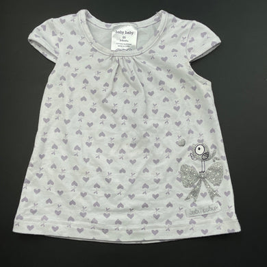 Girls Baby Baby, purple & white stretchy top, hearts, FUC, size 00,  