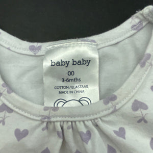 Girls Baby Baby, purple & white stretchy top, hearts, FUC, size 00,  