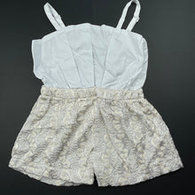 Load image into Gallery viewer, Girls spliced, white &amp; gold summer romper, EUC, size 1-2,  