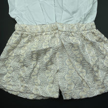 Load image into Gallery viewer, Girls spliced, white &amp; gold summer romper, EUC, size 1-2,  