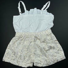 Load image into Gallery viewer, Girls spliced, white &amp; gold summer romper, EUC, size 1-2,  