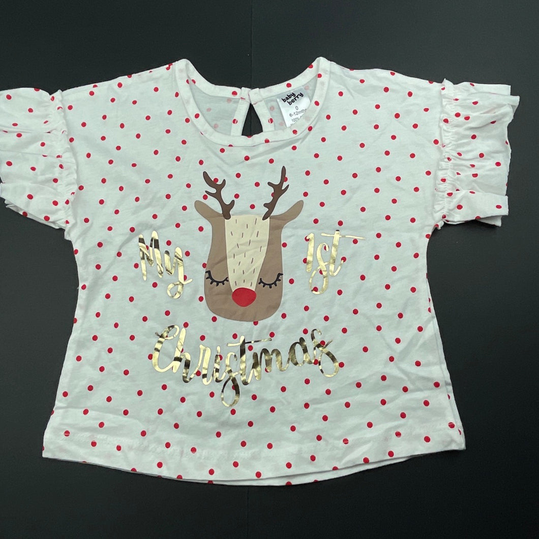 Girls Baby Berry, cotton Christmas t-shirt / top, EUC, size 0,  