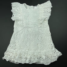 Load image into Gallery viewer, Girls Dymples, lined broderie cotton ruffle dress, GUC, size 1, L: 43cm