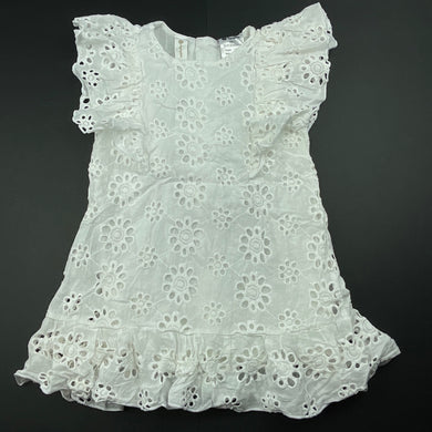 Girls Dymples, lined broderie cotton ruffle dress, GUC, size 1, L: 43cm