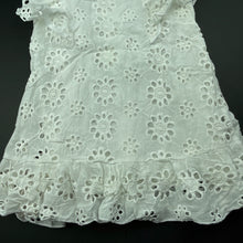 Load image into Gallery viewer, Girls Dymples, lined broderie cotton ruffle dress, GUC, size 1, L: 43cm