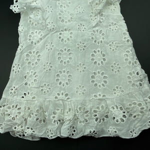 Girls Dymples, lined broderie cotton ruffle dress, GUC, size 1, L: 43cm