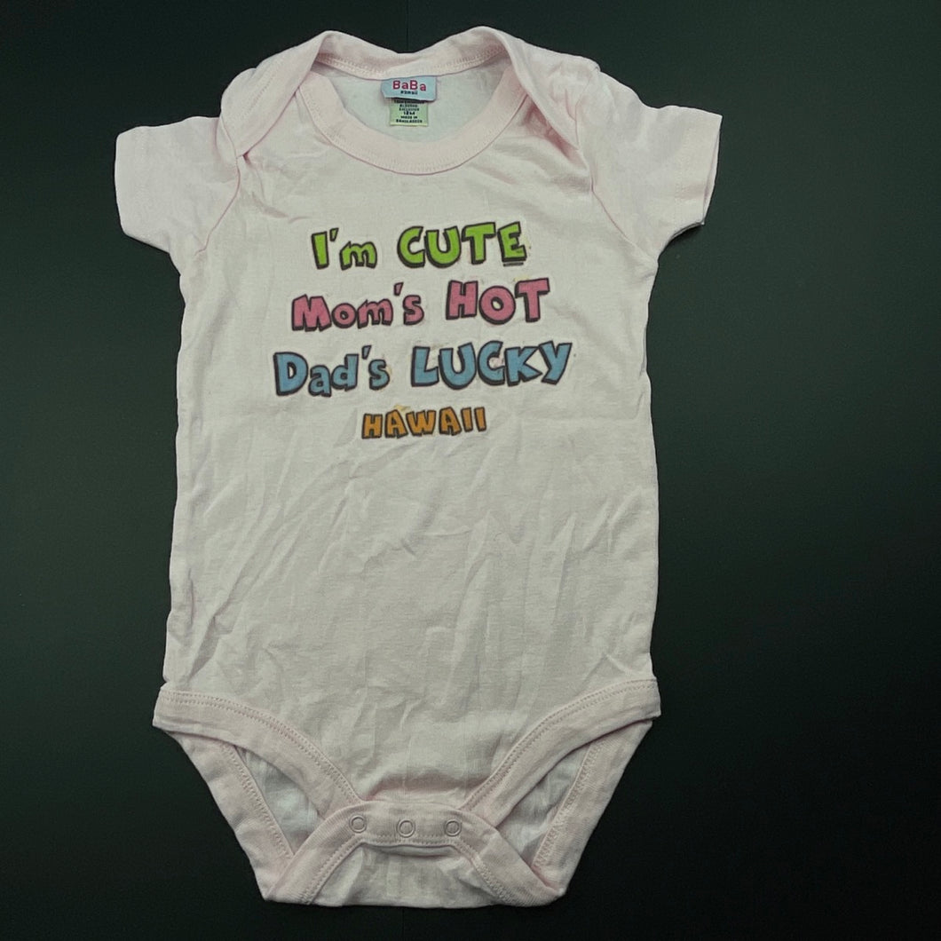 Girls BaBa Hawaii, pink cotton bodysuit / romper, EUC, size 12 months,  