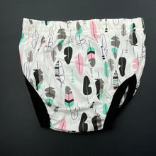 Load image into Gallery viewer, Girls bloomers, nappy cover, elasticated, feathers, EUC, size 1,  