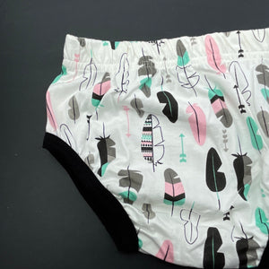 Girls bloomers, nappy cover, elasticated, feathers, EUC, size 1,  