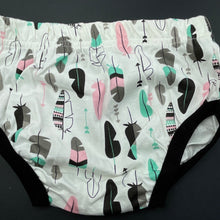 Load image into Gallery viewer, Girls bloomers, nappy cover, elasticated, feathers, EUC, size 1,  