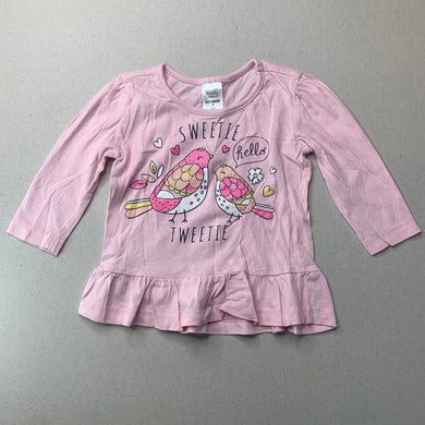Girls Tiny Little Wonders, cotton long sleeve top, birds, FUC, size 0,  