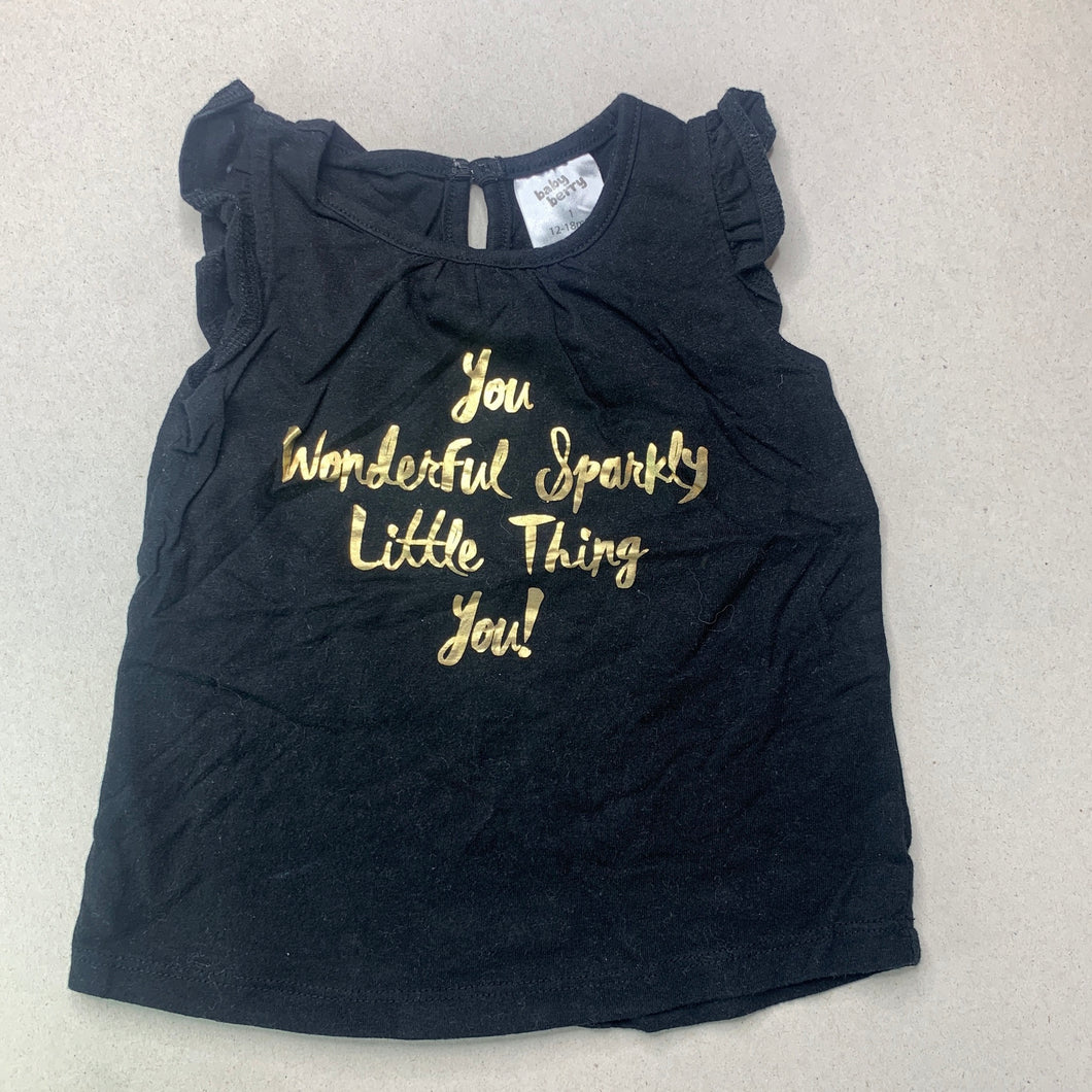 Girls Baby Berry, black cotton Christmas top, GUC, size 1,  