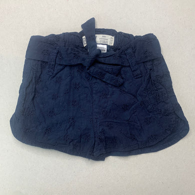 Girls Cotton On, navy broderie cotton shorts, elasticated, EUC, size 000,  