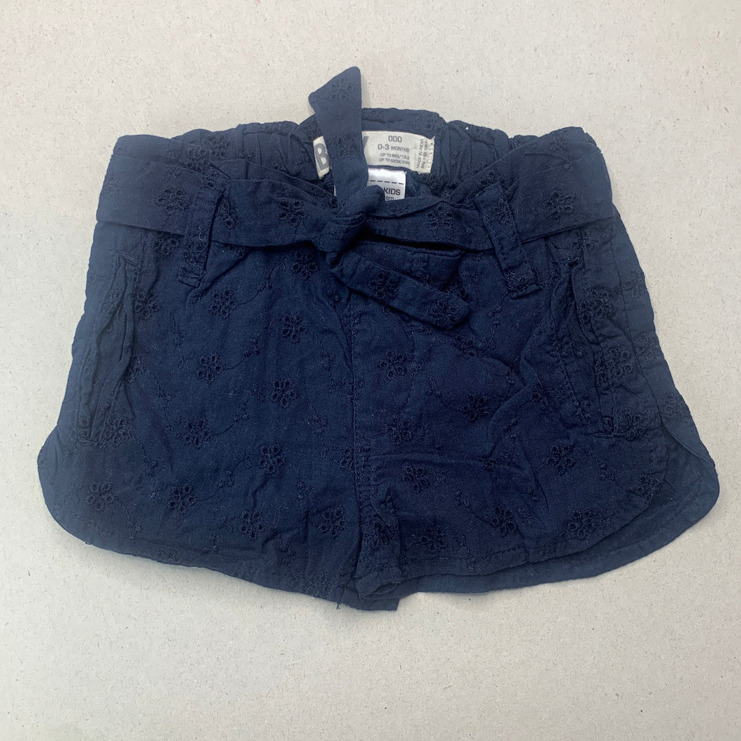Girls Cotton On, navy broderie cotton shorts, elasticated, EUC, size 000,  