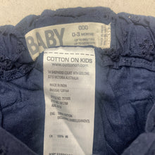 Load image into Gallery viewer, Girls Cotton On, navy broderie cotton shorts, elasticated, EUC, size 000,  