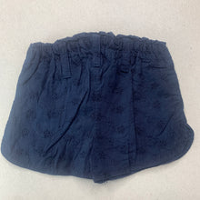 Load image into Gallery viewer, Girls Cotton On, navy broderie cotton shorts, elasticated, EUC, size 000,  