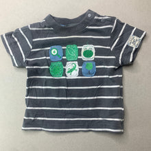 Load image into Gallery viewer, Boys Pumpkin Patch, grey stripe cotton t-shirt / top, frog, FUC, size 000,  