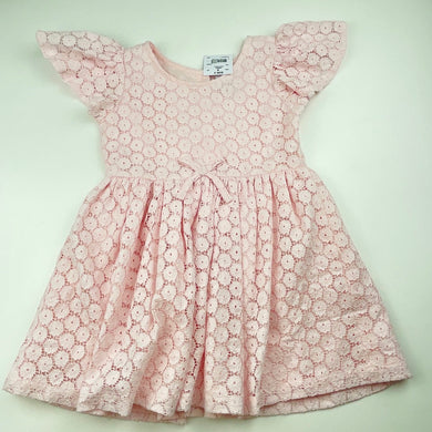 Girls H&T, lined pink lace party dress, NEW, size 3, L: 50cm