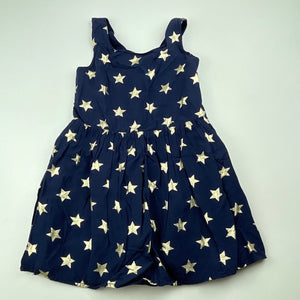 Girls Target, cotton lined navy & gold summer dress, GUC, size 3, L: 47cm