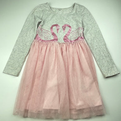 Girls Kids & Co, spliced tulle party dress, swans, FUC, size 7, L: 62cm