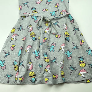 Girls B Collection, grey marle casual dress, unicorns, FUC, size 8, L: 64cm