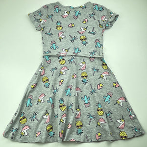 Girls B Collection, grey marle casual dress, unicorns, FUC, size 8, L: 64cm