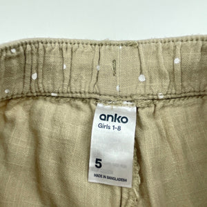 Girls Anko, cotton casual pants, elasticated, Inside leg: 39cm, EUC, size 5,  