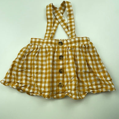 Girls Baby Baby, mustard check cotton suspender skirt, elasticated, GUC, size 00,  