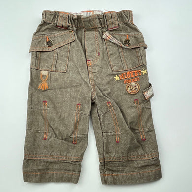 Boys Disney, Mickey Mouse cotton casual cropped pants, elasticated, Inside leg: 17.5cm, GUC, size 12 months,  