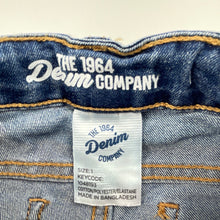 Load image into Gallery viewer, unisex 1964 Denim Co, blue stretch denim jeans, adjustable, Inside leg: 23cm, GUC, size 1,  