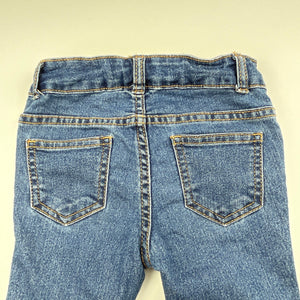 unisex 1964 Denim Co, blue stretch denim jeans, adjustable, Inside leg: 23cm, GUC, size 1,  