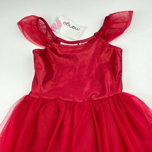 Girls Mango, red metallic & tulle party dress, EUC, size 1, L: 50cm