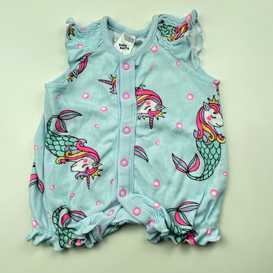 Girls Baby Berry, blue cotton romper, unicorn mermaids, EUC, size 000,  