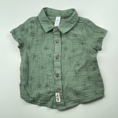 Boys Dymples, khaki crinkle cotton short sleeve shirt, GUC, size 000,  