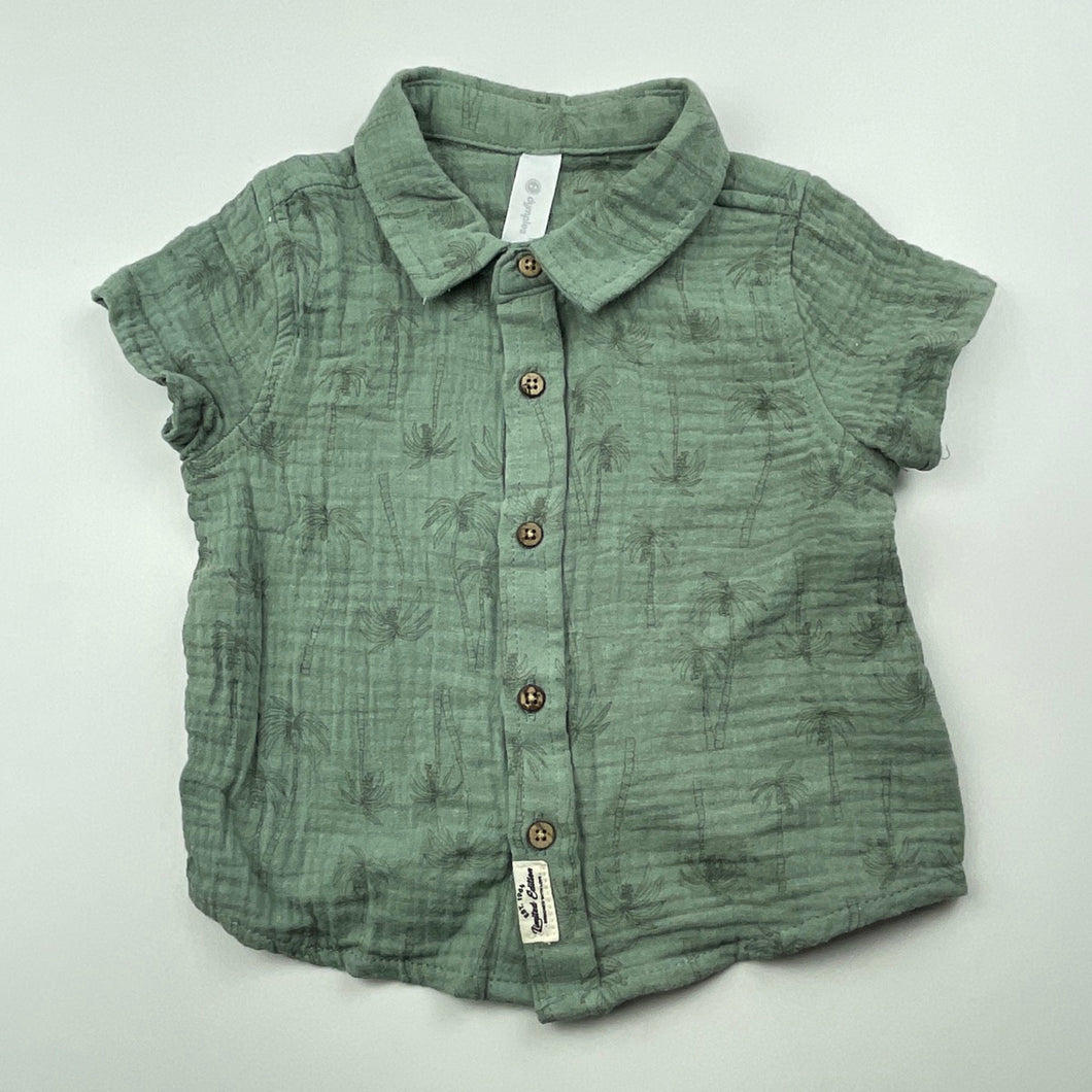 Boys Dymples, khaki crinkle cotton short sleeve shirt, GUC, size 000,  