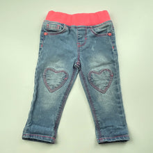 Load image into Gallery viewer, Girls Baby Berry, blue stretch denim pants, elasticated, FUC, size 00,  