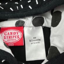 Load image into Gallery viewer, unisex CANDY STRIPES, black &amp; white lightweight zip up top, GUC, size 000,  