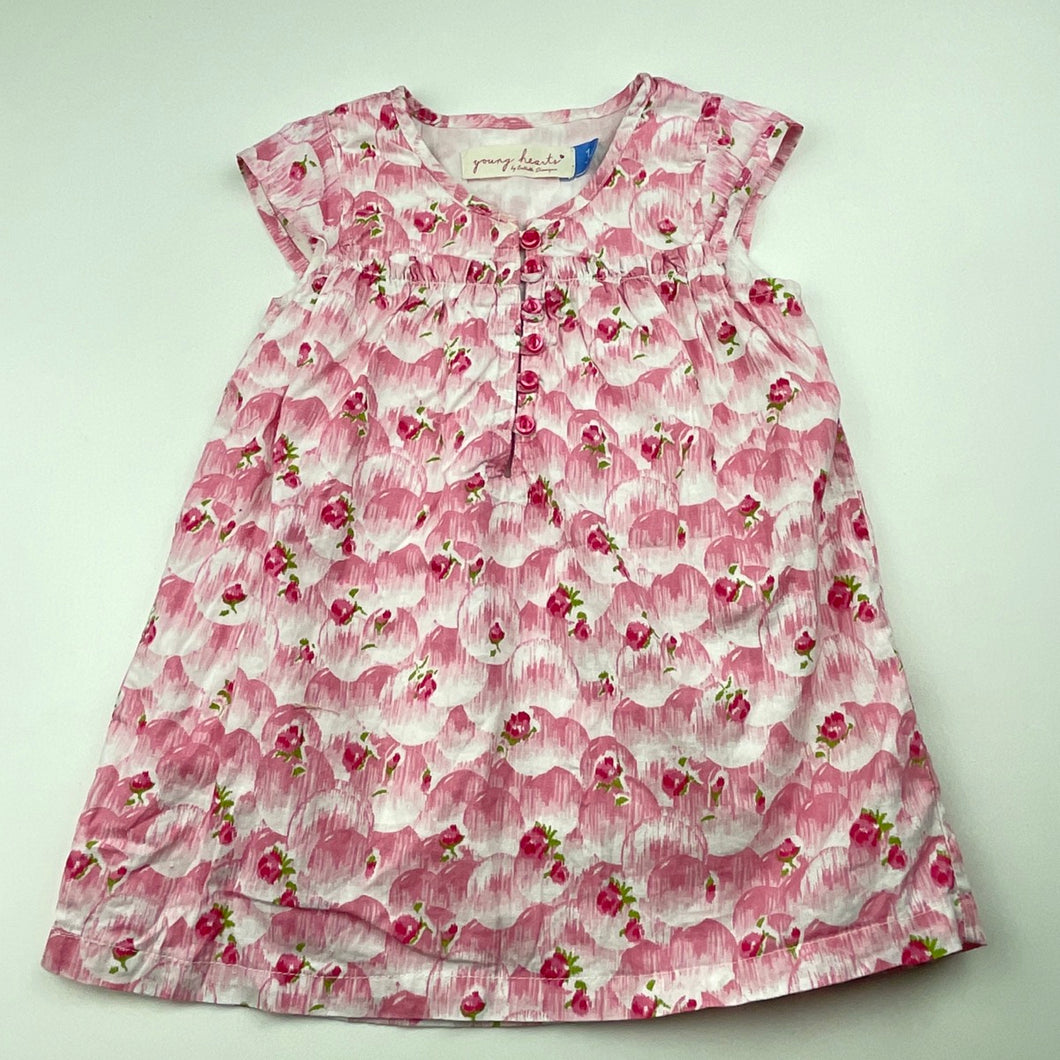 Girls Young Hearts, lined lightweight floral cotton dress, GUC, size 1, L: 41cm