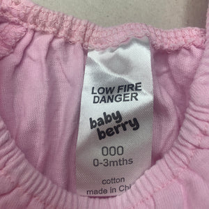 Girls Baby Berry, pink cotton romper, swans, FUC, size 000,  