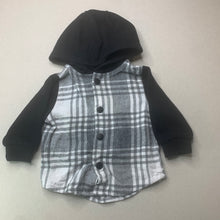 Load image into Gallery viewer, Boys Baby Berry, black &amp; white hooded long sleeve top, GUC, size 0,  