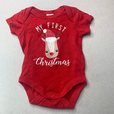 unisex Baby Berry, red cotton Christmas bodysuit / romper, EUC, size 000,  