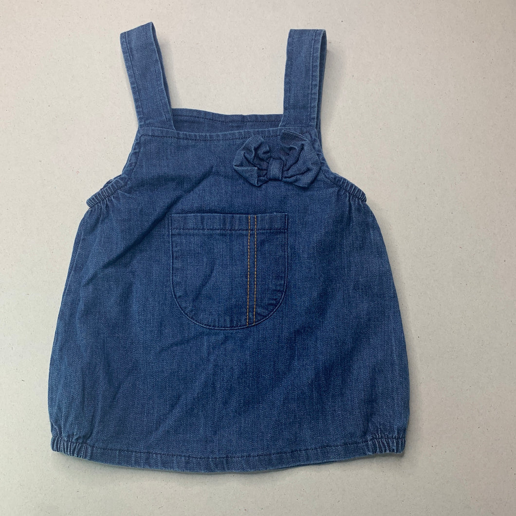 Girls blue, cotton casual overalls dress, EUC, size 00, L: 37cm