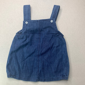 Girls blue, cotton casual overalls dress, EUC, size 00, L: 37cm