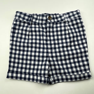 Boys Bardot Junior, navy check stretch cotton shorts, elasticated, EUC, size 2,  