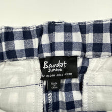 Load image into Gallery viewer, Boys Bardot Junior, navy check stretch cotton shorts, elasticated, EUC, size 2,  