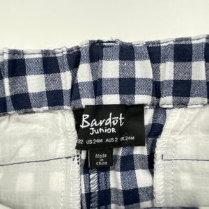 Boys Bardot Junior, navy check stretch cotton shorts, elasticated, EUC, size 2,  