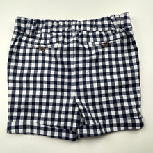 Load image into Gallery viewer, Boys Bardot Junior, navy check stretch cotton shorts, elasticated, EUC, size 2,  