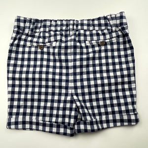 Boys Bardot Junior, navy check stretch cotton shorts, elasticated, EUC, size 2,  