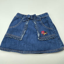 Load image into Gallery viewer, Girls Disney, embroidered denim skirt, elasticated, L: 26cm, EUC, size 4,  